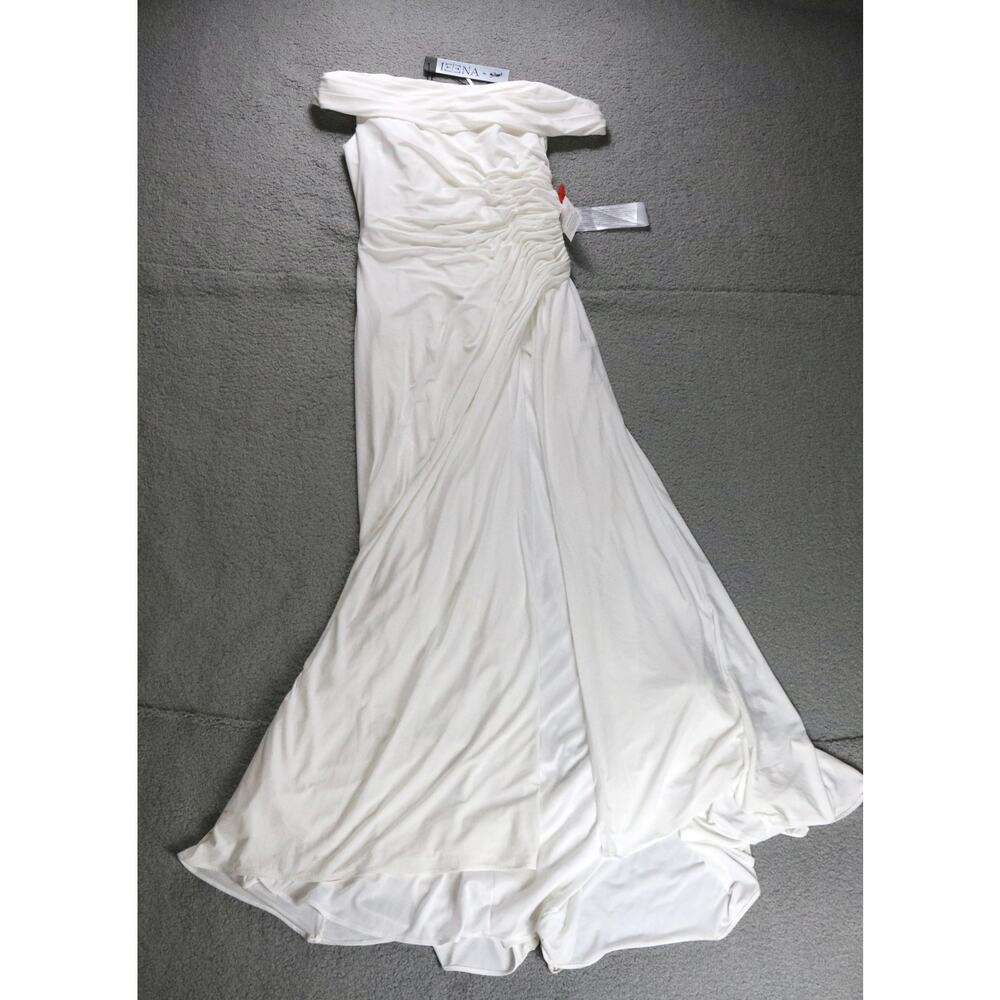 New Mac Duggal Leena Gown 12 White Asymmetric Dress One Shoulder Front Slit